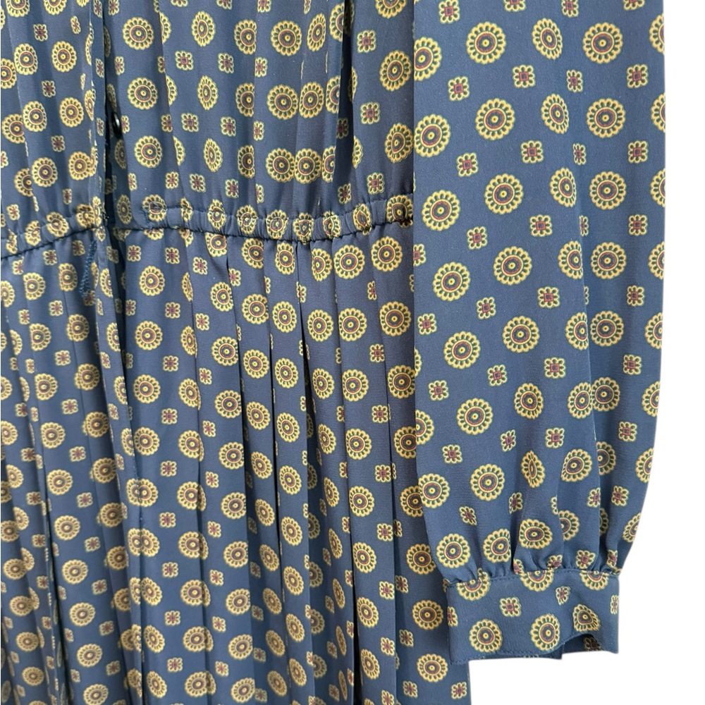 Appleseed's Navy and gold Long Sleeve Dress pleated skirt button front classy 8P - Picture 4 of 7